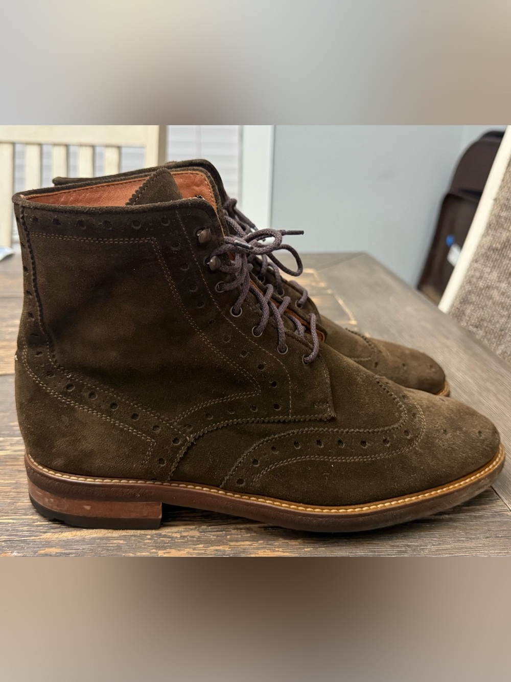 SuitSupply | Suede Brogue Lace Up Boots | Brown | Size 11